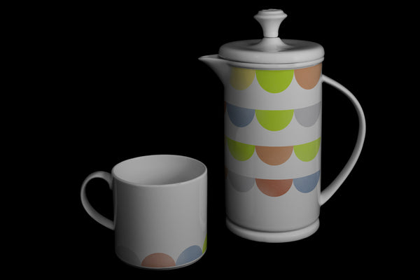 Bow-handle Porcelain French Press & Mug Set featuring "HalfDot" Artwork  French press & Mugs- The French Press Coffee Company