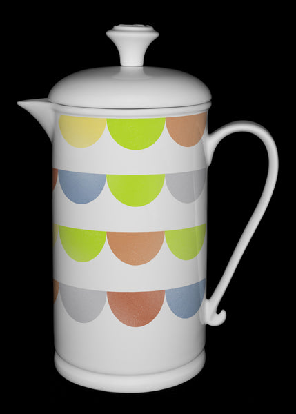 Scroll-handle Porcelain French Press & Mug Set featuring "HalfDot" Artwork  French press & Mugs- The French Press Coffee Company