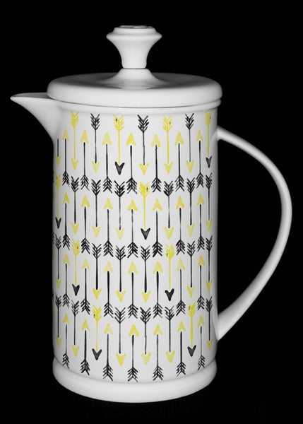 Porcelain French Press with Bow-handle featuring "Hand-drawn Arrows" Artwork  French press- The French Press Coffee Company