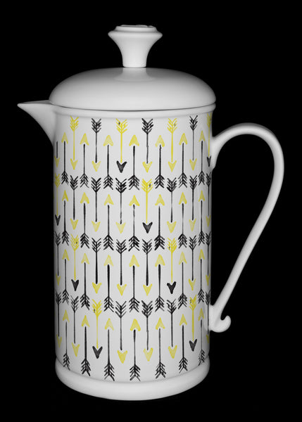 Porcelain French Press with Scroll-handle featuring "Hand-drawn Arrows" Artwork  French press- The French Press Coffee Company