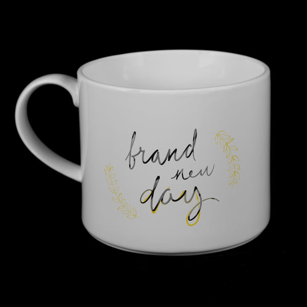 Scroll-handle Porcelain French Press & Mug Set featuring "Brand New Day" Artwork  French press & Mugs- The French Press Coffee Company