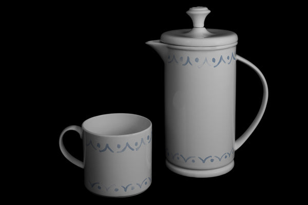Bow-handle Porcelain French Press & Mug Set featuring "Borders" Artwork  French press & Mugs- The French Press Coffee Company
