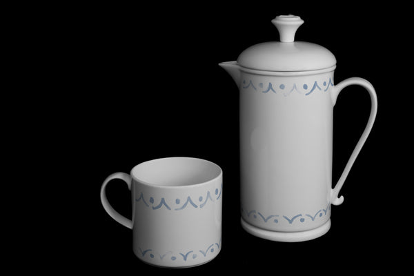 Scroll-handle Porcelain French Press & Mug Set featuring "Borders" Artwork  French press & Mugs- The French Press Coffee Company