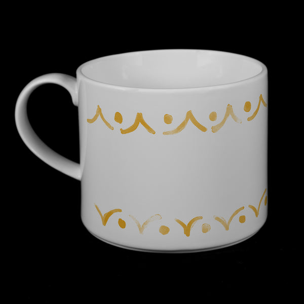 Scroll-handle Porcelain French Press & Mug Set featuring "Borders" Artwork  French press & Mugs- The French Press Coffee Company