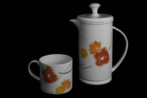 Bow-handle Porcelain French Press & Mug Set featuring "Floriglee" Artwork  French press & Mugs- The French Press Coffee Company