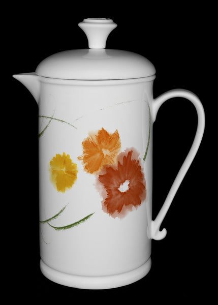 Scroll-handle Porcelain French Press & Mug Set featuring "Floriglee" Artwork  French press & Mugs- The French Press Coffee Company