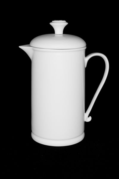 White Porcelain Scroll-handle French Press & Mug Set  French press- The French Press Coffee Company