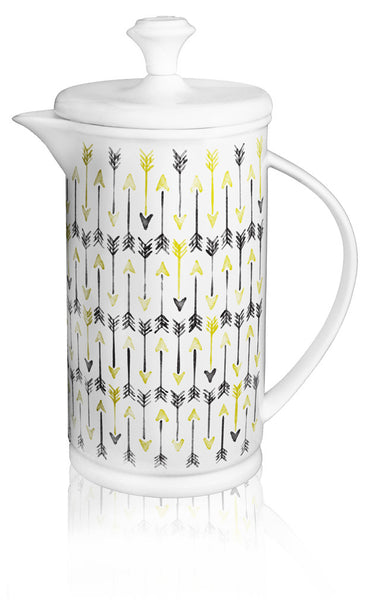 Bow-handle Porcelain French Press & Mug Set featuring "Hand-drawn Arrows" Artwork  French press & Mugs- The French Press Coffee Company