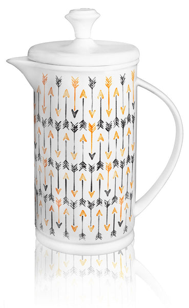 Bow-handle Porcelain French Press & Mug Set featuring "Hand-drawn Arrows" Artwork  French press & Mugs- The French Press Coffee Company