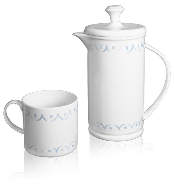 Bow-handle Porcelain French Press & Mug Set featuring "Borders" Artwork  French press & Mugs- The French Press Coffee Company