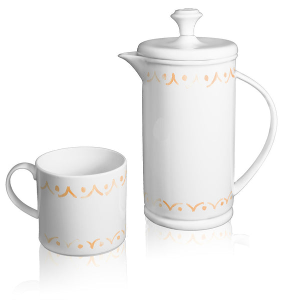 Bow-handle Porcelain French Press & Mug Set featuring "Borders" Artwork  French press & Mugs- The French Press Coffee Company