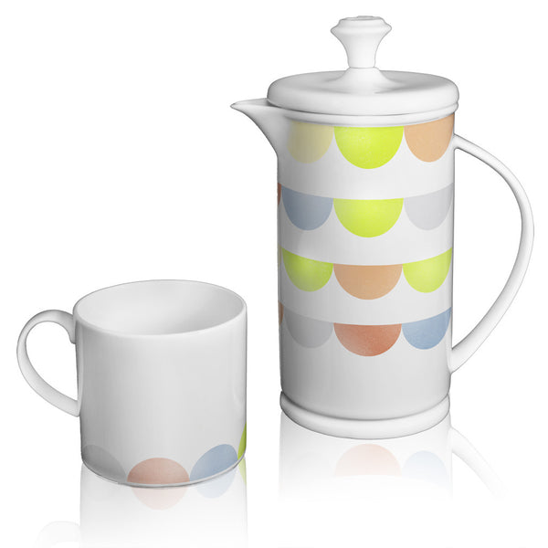 Bow-handle Porcelain French Press & Mug Set featuring "HalfDot" Artwork  French press & Mugs- The French Press Coffee Company