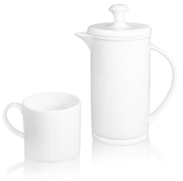 White Porcelain Bow-handle French Press & Mug Set  French press & Mugs- The French Press Coffee Company