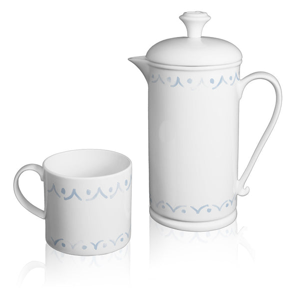 Scroll-handle Porcelain French Press & Mug Set featuring "Borders" Artwork  French press & Mugs- The French Press Coffee Company