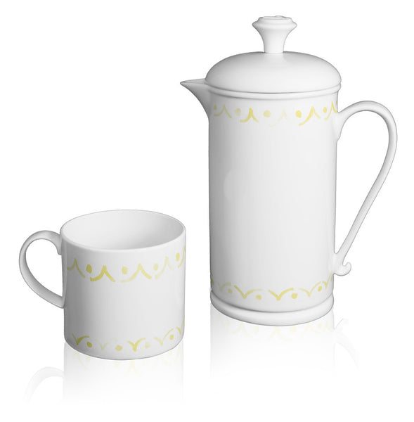 Scroll-handle Porcelain French Press & Mug Set featuring "Borders" Artwork  French press & Mugs- The French Press Coffee Company