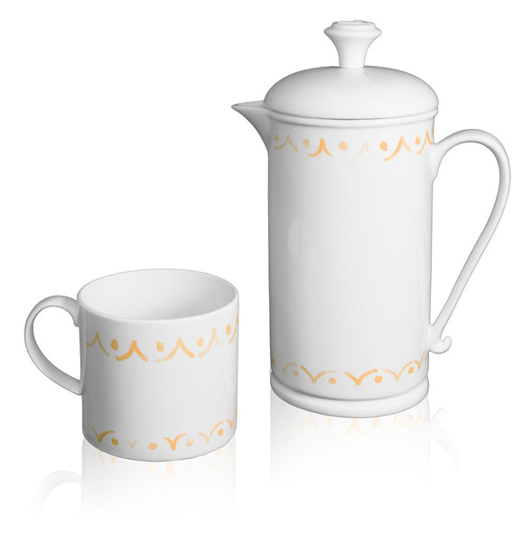 Scroll-handle Porcelain French Press & Mug Set featuring "Borders" Artwork  French press & Mugs- The French Press Coffee Company
