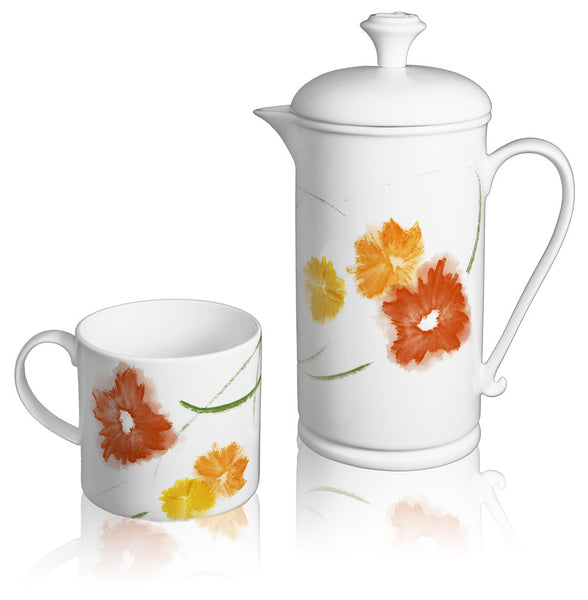 Scroll-handle Porcelain French Press & Mug Set featuring "Floriglee" Artwork  French press & Mugs- The French Press Coffee Company