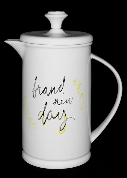 Porcelain French Press with Bow-handle featuring "Brand New Day" Artwork  French press & Mugs- The French Press Coffee Company